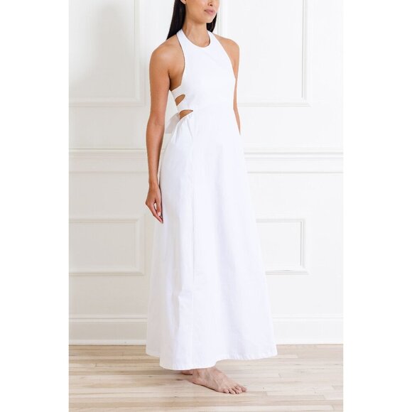 NWT Adriana Degreas Off-White Solid Cotton Long Dress, Size Medium - Picture 3 of 5